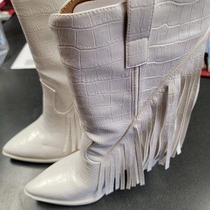 ISNOM Women's Fringe Cowboy Boots Size 8
